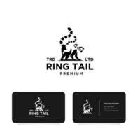 logotipo de vetor de cauda em anel de lêmures pretos premium com cartão de visita