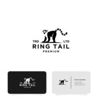 logotipo de vetor de cauda em anel de lêmures pretos premium com cartão de visita