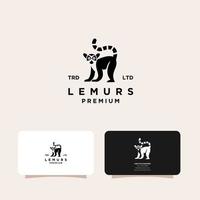 logotipo de vetor de cauda em anel de lêmures pretos premium com cartão de visita