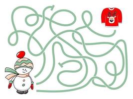 jogo de labirinto de boneco de neve handdrawn bonito dos desenhos animados. labirinto. jogo divertido para a educação infantil. ilustração vetorial vetor