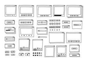 vetor conjunto coleção do mão desenhado ui do utilizador interface esboço rabisco desenhando Preto e branco com reprodução botão do multimídia