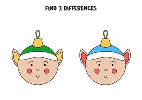 encontre 3 diferenças entre duas lindas bolas de natal. vetor