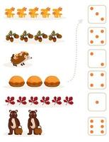 planilha para o ensino de matemática e numeramento sobre o tema do outono. para crianças pré-escolares e crianças do jardim de infância que estudam números e contagem. ilustração vetorial vetor