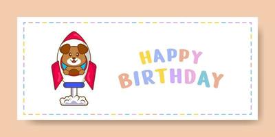 banner de feliz aniversário com personagem de desenho animado de cachorro bonito. ilustração vetorial vetor