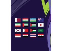 bandeiras ásia nações 2023 emblemas equipes países ásia futebol símbolo logotipo Projeto vetor ilustração