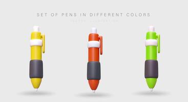 coleção do brilhante 3d plástico canetas. vetor imagens dentro desenho animado estilo