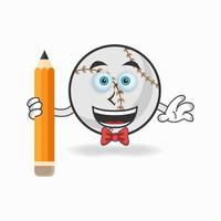 personagem do mascote do beisebol segurando um lápis. ilustração vetorial vetor