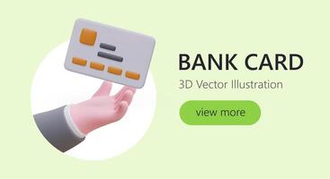poster com realista 3d mão segurando crédito cartão. conectados bancário e sem dinheiro conceito vetor