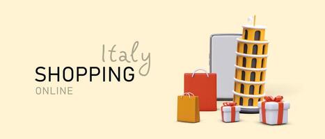 conectados compras dentro Itália. comprando bens do italiano marcas através da Internet vetor