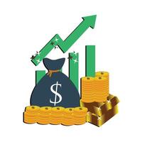 dinheiro saco gráfico aumentar, o negócio gráfico seta acima crescimento investimento. gráfico finança renda aumentar crescente. vetor ilustração plano Projeto.