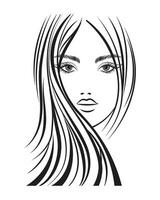 linha arte, contorno desenhando do uma lindo mulher com grandes cabelo. beleza logotipo. moda e beleza conceito. vetor