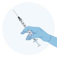 uma mão dentro uma médico luva com uma seringa. médico ícone. a conceito do vacinação. ilustração, vetor