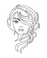 linha arte, contorno desenhando do uma lindo mulher com grandes cabelo. beleza logotipo. moda e beleza conceito. vetor