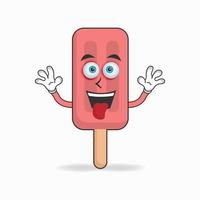 personagem de mascote de sorvete vermelho com expressão de riso e língua degola. ilustração vetorial vetor