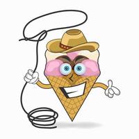 o mascote do sorvete se torna um cowboy. ilustração vetorial vetor