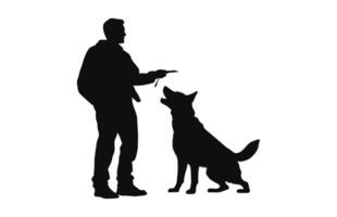 uma homem Treinamento uma cachorro silhueta vetor livre