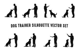 cachorro treinador silhuetas Preto vetor definir, uma homem Treinamento uma cachorro silhueta agrupar