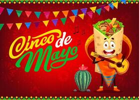mexicano burrito mariachi em cinco de maionese bandeira vetor