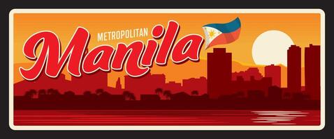 Manila capital do Filipinas, retro viagem prato vetor