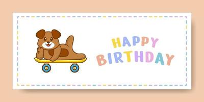 banner de feliz aniversário com personagem de desenho animado de cachorro bonito. ilustração vetorial vetor