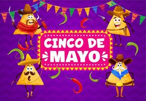 desenho animado mexicano nachos salgadinhos em cinco de maionese vetor