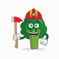 o personagem mascote de brócolis se torna um bombeiro. ilustração vetorial vetor