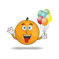 personagem mascote laranja segurando um balão. ilustração vetorial vetor