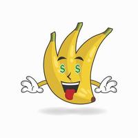 personagem de mascote de banana com expressão de fazer dinheiro. ilustração vetorial vetor