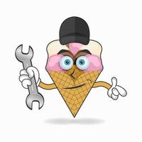 o personagem mascote do sorvete se torna um mecânico. ilustração vetorial vetor