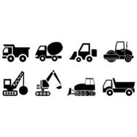 construção máquinas ícone vetor definir. construção ilustração placa coleção. caminhão símbolo ou logotipo.