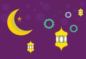 ilustração em vetor plana com design de luar, estrela e lanterna. textura roxa. para comemorar feriados islâmicos e necessidades de design.