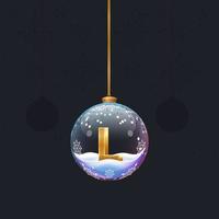bola de brinquedo de Natal com uma letra l dourada 3d dentro. decoração da árvore de ano novo. elemento para design de banner, panfleto ou qualquer tipo de publicidade vetor