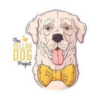 retrato de cão desenhado de mão com vetor de fita amarela.