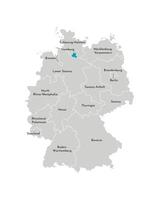 vetor isolado ilustração do simplificado administrativo mapa do Alemanha. azul silhueta do Hamburgo estado. cinzento silhuetas. branco esboço