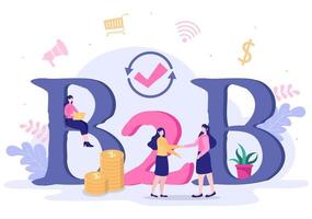 b2b ou ilustração em vetor marketing business to business. empresários e clientes apertando as mãos após definir a estratégia, vendas e comércio para a transação acordada