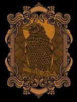 ilustração pássaro corvo antigo gravando ornamento vetor