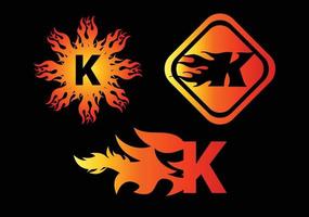 logotipo da letra k fogo e modelo de design de ícone vetor