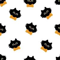 padrão sem emenda de cabeça de gato preto com laço laranja. ilustração plana bonita e divertida. conceito de halloween. vetor