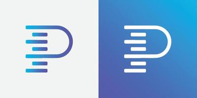 pixel p carta logotipo ícone com azul roxa cor vetor