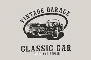 oficina de carros clássicos de garagem vintage e design de silhueta de reparos vetor