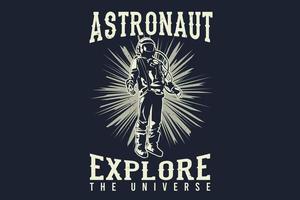 astronauta explora o design da silhueta do universo vetor