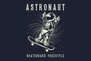 desenho de silhueta de estilo livre de skate astronauta vetor