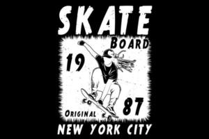 design da silhueta da cidade de skateboard new york vetor