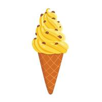 delicioso sorvete de banana amarela no cone waffle isolado no fundo branco. ilustração vetorial para web design ou impressão
