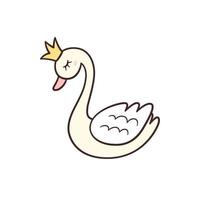 pequena princesa cisne com coroa. ilustração vetorial isolada em estilo doodle vetor