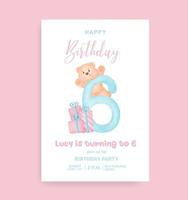 números de aniversário com ursinho fofo para cartão de convite de festa de aniversário. vetor
