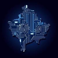 mapa de contorno do Kosovo com um circuito eletrônico tecnológico. vetor