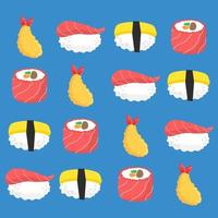 ilustração plana padrão sem emenda de sushi comida japonesa vetor