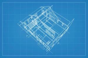 3d render do construção estrutura de arame estrutura. perspectiva estrutura de arame do casa exterior. abstrato construção gráfico ideia. vetor. vetor