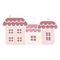 fofa Rosa casa. desenho animado plano kawaii cabana. simples mão desenhado vetor ilustração. rabisco arte. clipart isolado em branco fundo. gráfico elemento para Projeto do crianças produtos.